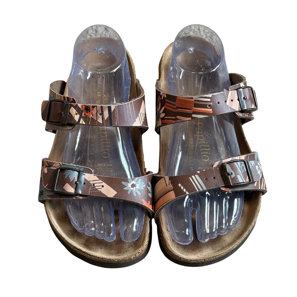 Papillio Birkenstock Arizona Sandals Brown Floral Print Slide 37 L6 M4 Spain - Picture 2 of 7
